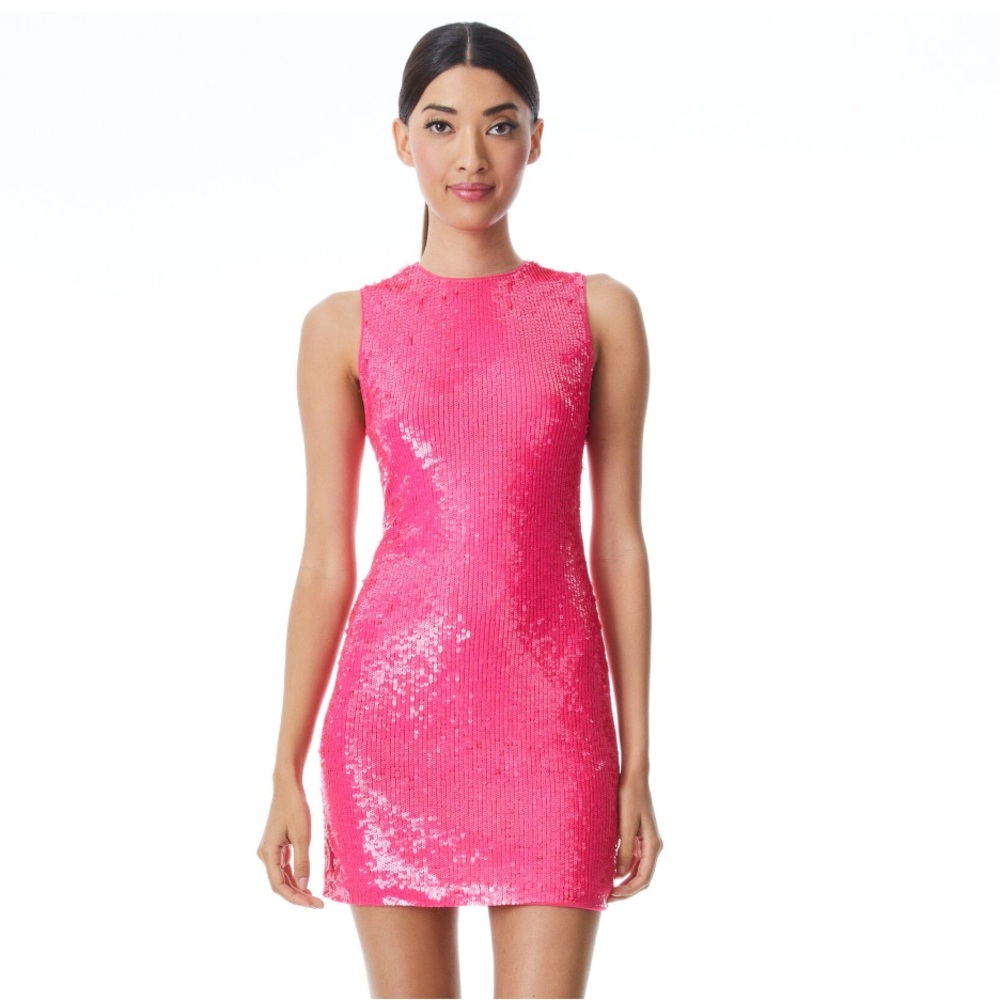 Alice + Olivia Delora Sequin Mini Dress Size 8 in Wild Pink